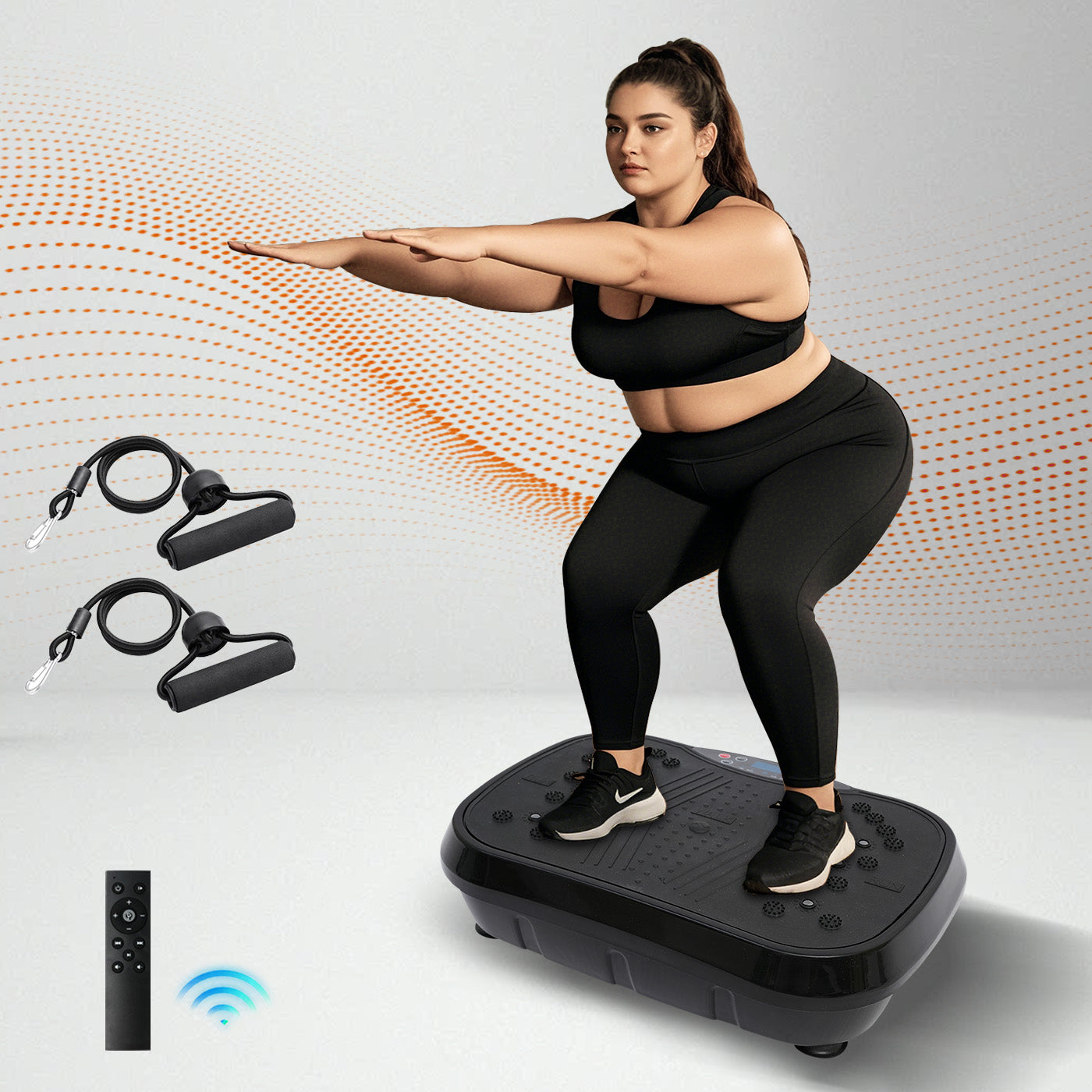 Vibration Plate Exercise Machine, Full Body Workout Machine for Weight Loss, Vibrating Board 300LBS Capacity, Vibration Platform with Resistance Bands, Remote Control, Silver-White