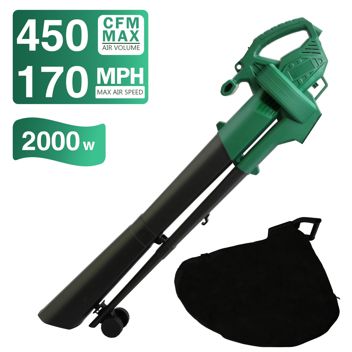 TOPZOO 450 CFM Leaf Blower, 3-in-1 Leaf Blower Cordless with 40L Collection Bag for Blowing Leaves, Patio Cleaning, Lawn Care and Dust