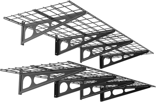 2x6ft Garage Shelving Wall Mounted, 72" x 24" Metal Garage Storage Rack, Industrial Floating Shelves with Wire Grids, 800 Lbs Weight Capacity, Black