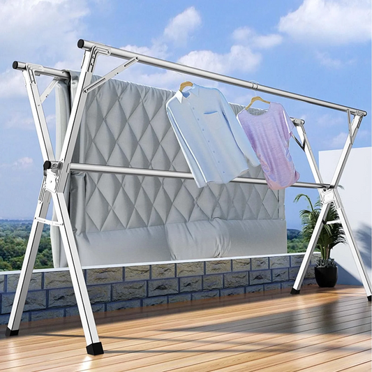 Clothes Drying Rack, 63 Inches Adjustable & Foldable Laundry Drying Rack, Heavy Duty Stainless Steel Drying Rack, Suitable for Indoor, Outdoor and Balcony, Silver