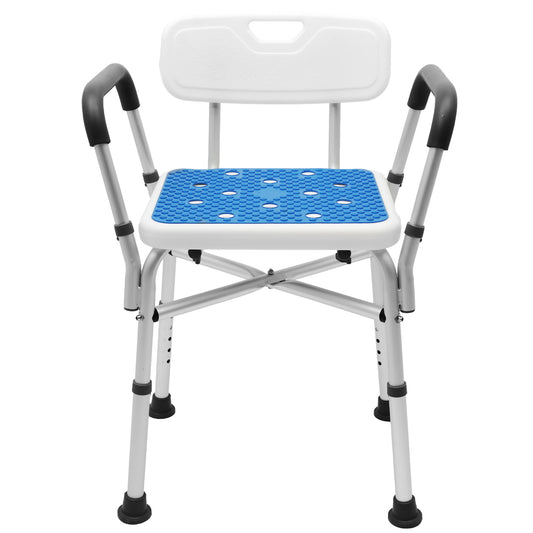CATGOOD Shower Chair for Inside Shower, Bath Chair with Arms and Reinforced Crossing Bar for Elderly, Adults, Disabled, 550LBs Heavy Duty Bath Chair, Adjustable Shower Bench ,White and Blue
