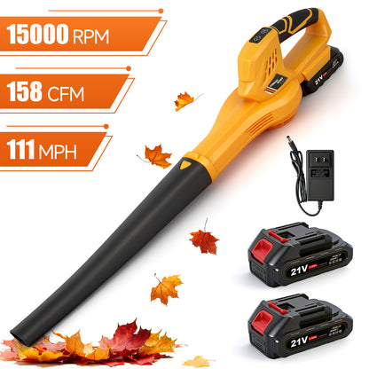 BAOKALER Cordless Leaf Blower, 158CFM 111MPH Powerful Electric Blower with 2 x 2.0Ah Batteries & Charger, Portable Blower for Patio, Garden, Car, Worksite