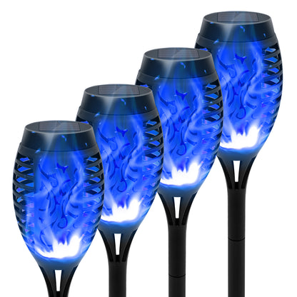 Solar Torch Lights with Flickering Flame, Solar Patio Lights, 4 Pack Solar Lights Outdoor Waterproof Solar Pathway Lights Landscape Lighting for Garden Lawn Yard Outdoor Decorations, Blue