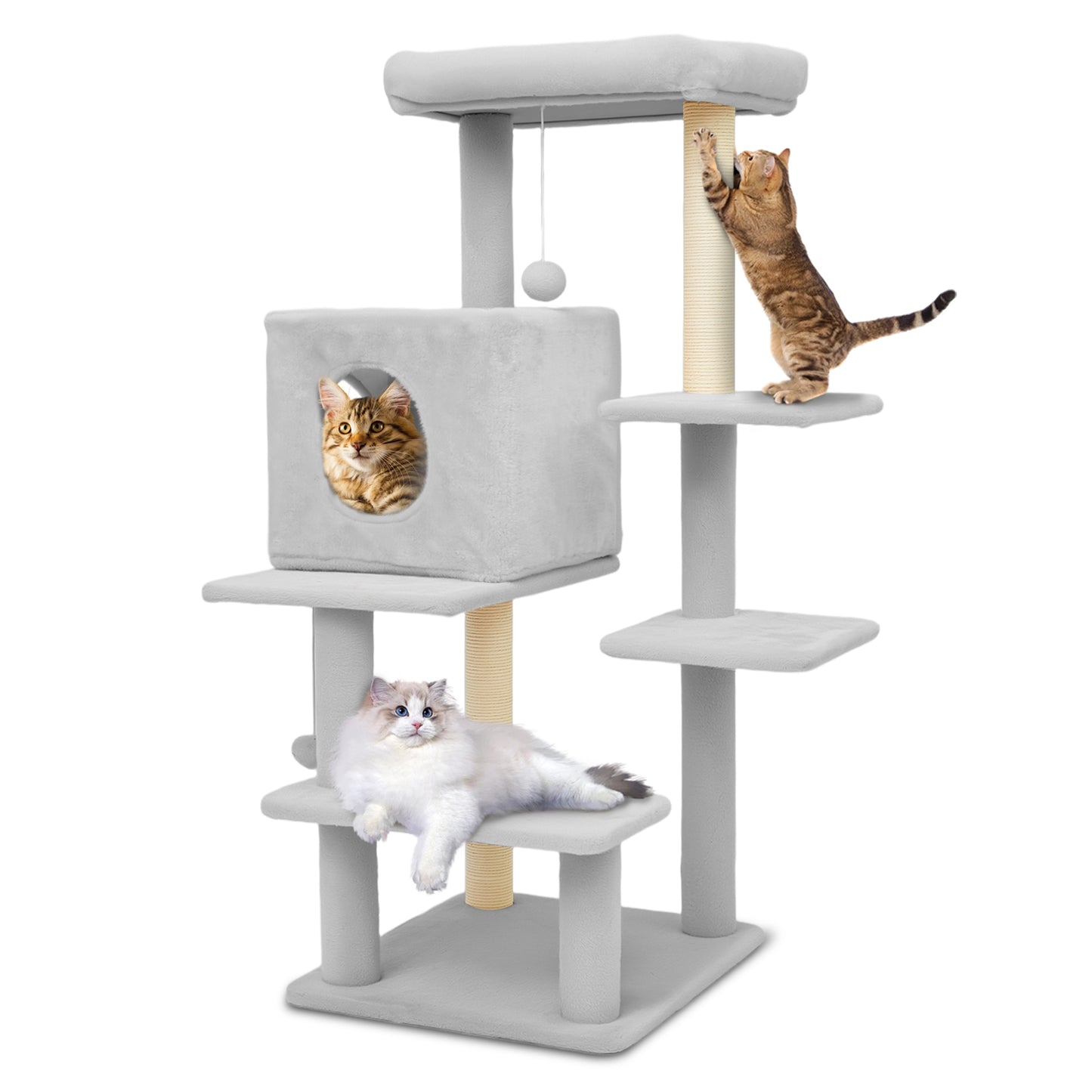 Sturdy Cat Tree: 40-Inch Indoor Cat Tower with Steps for Easy Climbing, Hiding Caves, Scratching Posts & Toys, Perfect for Big Cats