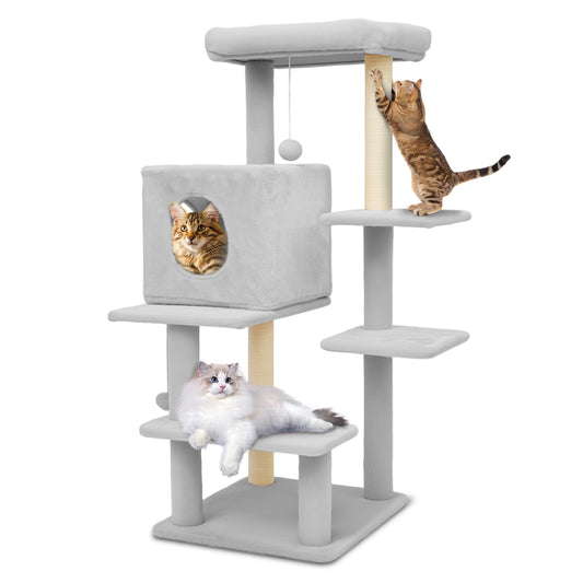 Sturdy Cat Tree: 40-Inch Indoor Cat Tower with Steps for Easy Climbing, Hiding Caves, Scratching Posts & Toys, Perfect for Big Cats