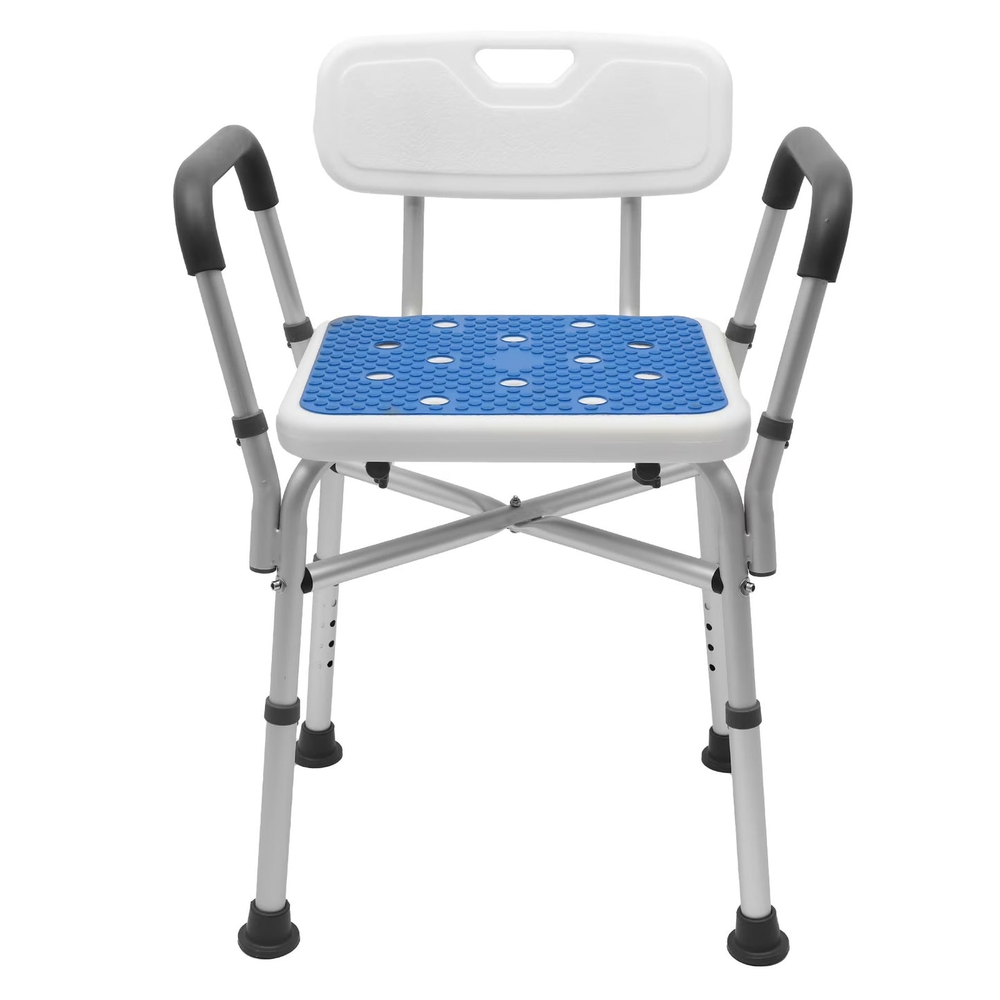 CATGOOD Shower Chair for Inside Shower, Bath Chair with Arms and Reinforced Crossing Bar for Elderly, Adults, Disabled, 550LBs Heavy Duty Bath Chair, Adjustable Shower Bench ,White and Blue