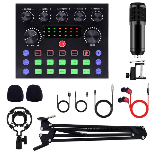 Podcast Condenser Microphone Equipment Bundle with V8S Live Sound Card And Voice Changer, Recording Studio Package for Live Streaming,Singing,Gaming,YouTube,TikTok