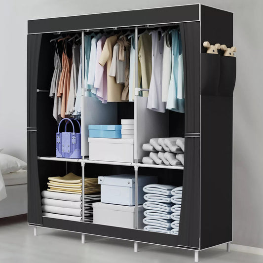 BAOKALER Portable Closet Organizers and Storage for Home, Non-Woven Fabric Wardrobe Closet Shelf, Dustproof Clothes Rack, Black