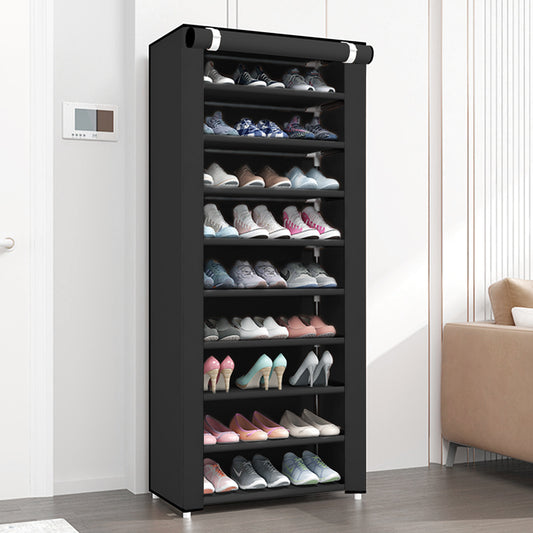 BAOKALER Portable Shoe Rack, 10-Tier 27 Paris Shoe Storage Cabinet with Cover, Non-Woven Fabric Shoe Storage Organizer 62.99*23.62*15.7 inch, Black