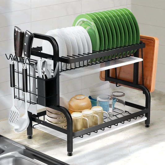 Dish Drying Rack, Kitchen Organization Storage Shelf Dish Drainer Rust-poof Dish Racks for Organizer Home Kitchen Counter with Drainboard, Utensil Holder, Cutting Board Holder