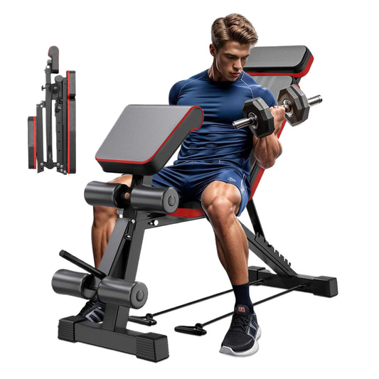 Weight Bench with Extended Headrest and Leg Extension, 7 Levels Adjustable and Foldable Workout Bench, 770 lbs, Incline & Decline Models Dumbbell Bench for Body Strength Training