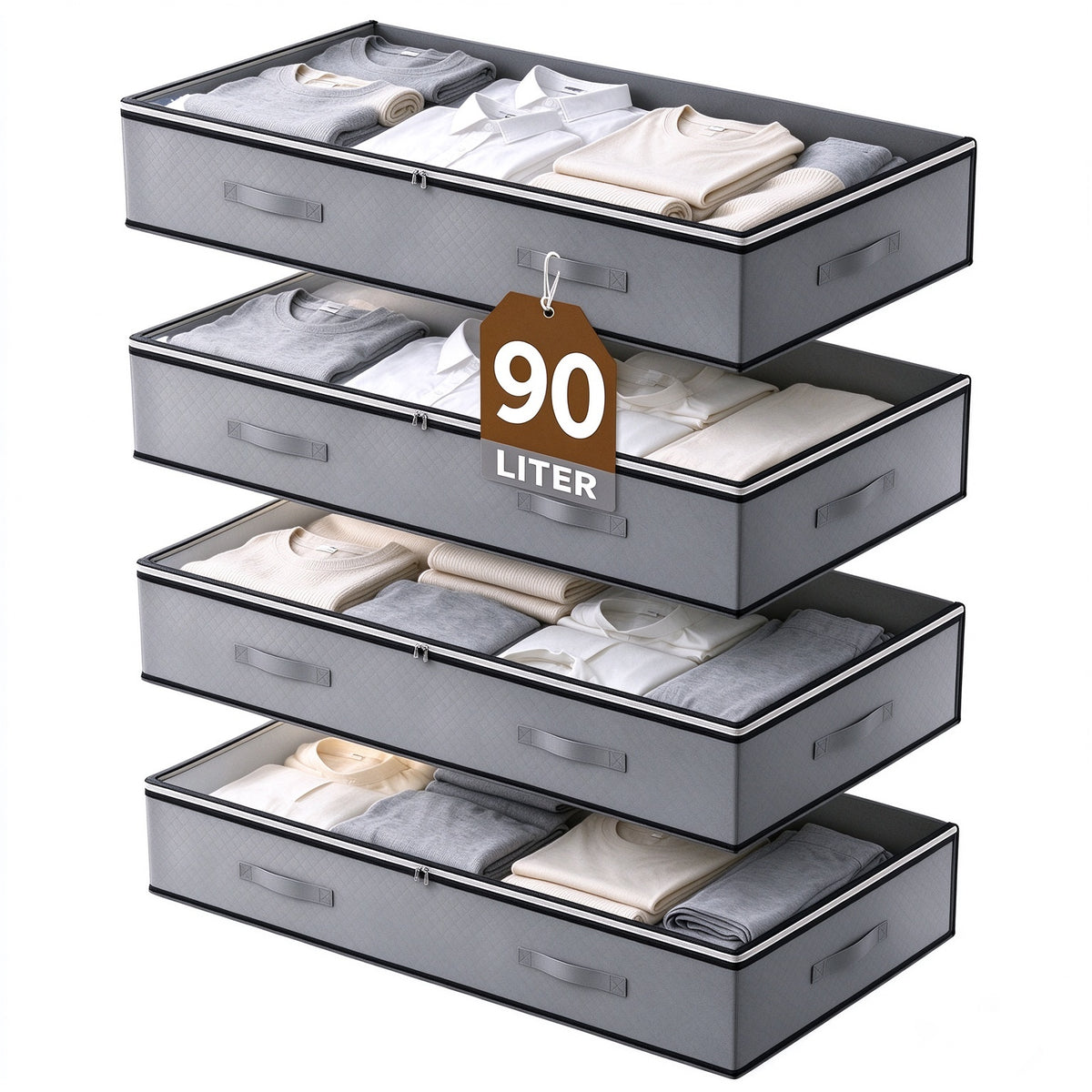 4 Pack 90L Underbed Storage, Under Bed Storage Containers with Clear Window, Underbed Storage Bins for Clothing, Bedding, Dark Gray