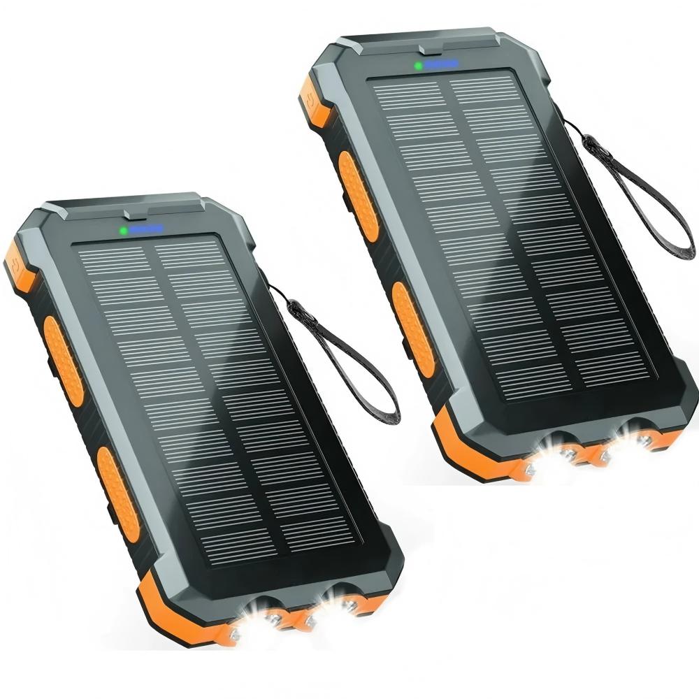 2PK Solar Power Bank, Portable Charger, 20000mAh Solar Charger with LED Flashlight, IP65 Waterproof External Backup Battery Pack Perfect for Camping, Outdoor Activities
