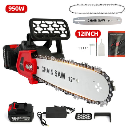 BAOKALER 12" Cordless Chainsaw, 950W Brushless Motor Battery Chainsaw with 21V Rechargeable 3.0Ah Battery and Charger for Wood Cutting