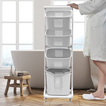 ALSO GO 4-Tier Rolling Laundry Hamper Sorter with Removable Bins, PP Material, White