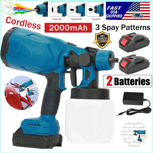 High-Pressure HVLP Electric Cordless Paint Sprayer Paint Gun 3 Spray Patterns & 2 Batteries