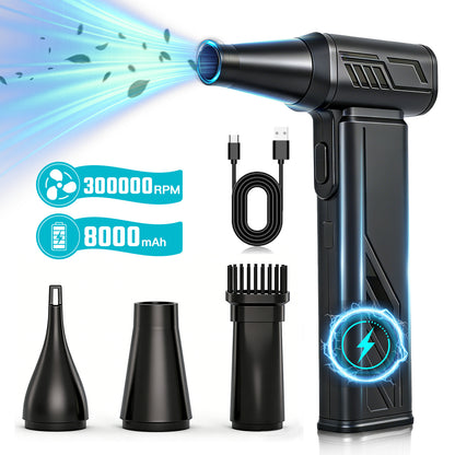 Compressed Air Duster, 300,000RPM Brushless Turbo Jet Blower with LED Display and Light,5-Gear Adjustable Mini Air Broom,Electric Air Duster for Keyboard,Pc,Car and Home