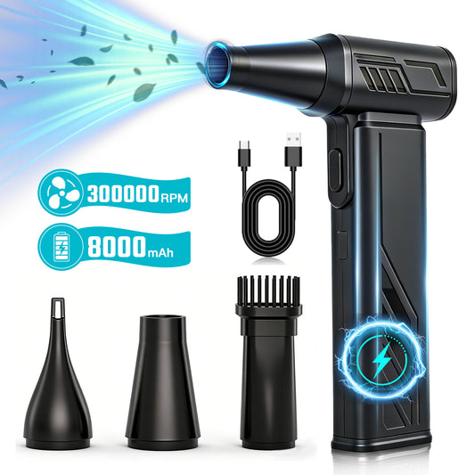 Compressed Air Duster, 300,000RPM Brushless Turbo Jet Blower with LED Display and Light,5-Gear Adjustable Mini Air Broom,Electric Air Duster for Keyboard,Pc,Car and Home