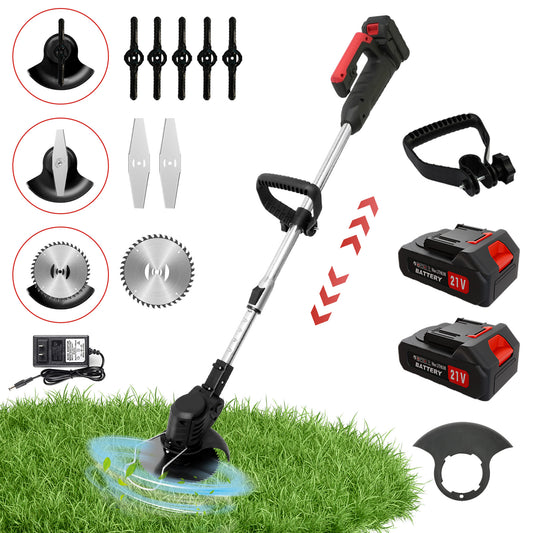21V Cordless String Trimmer, 1.5Ah Battery Weed Wacker with Fast Charger, Battery Powered Weed Eater , 3-in-1 Electric Lawn Mower Grass Trimmer and Edger Lawn Tool, Black