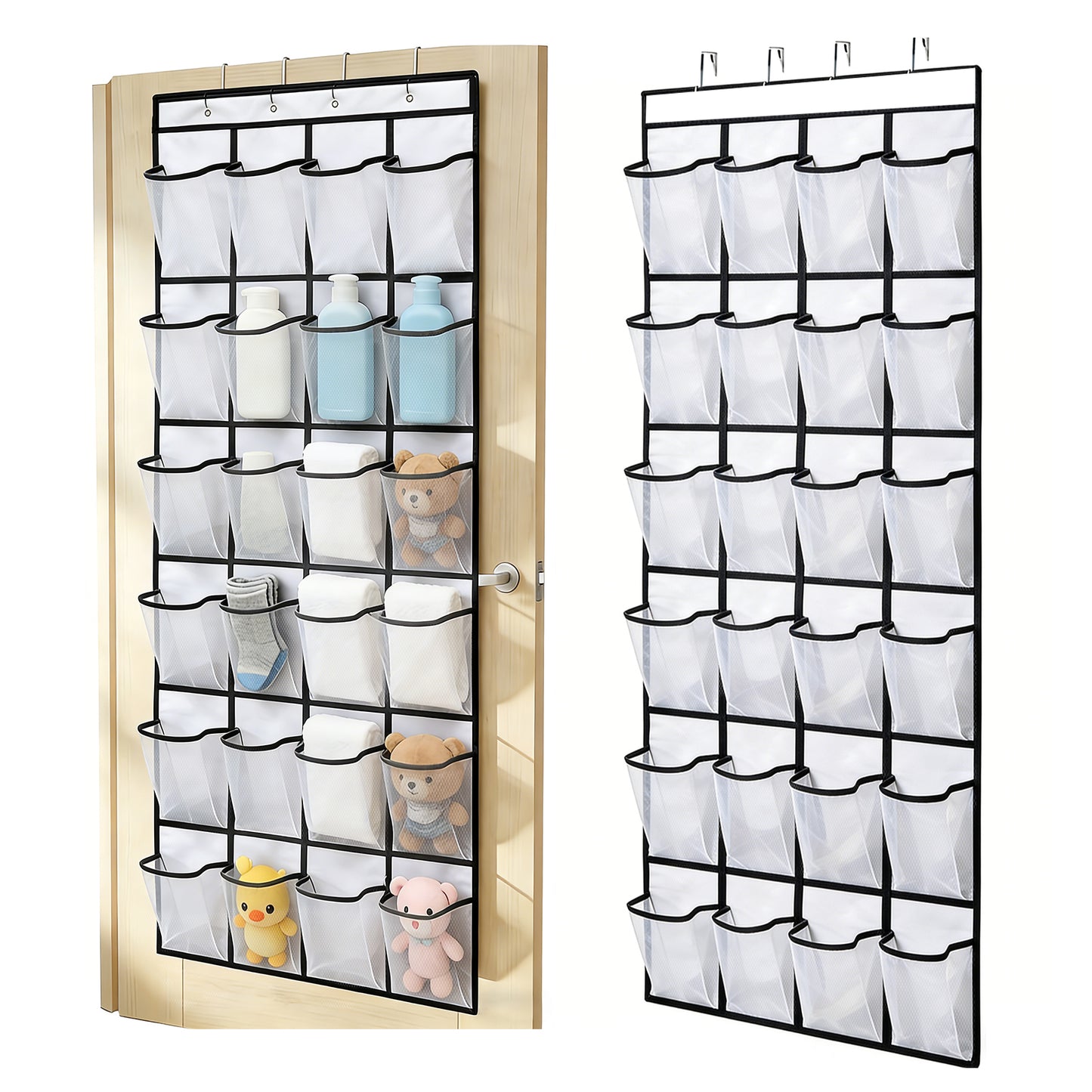 Over The Door Hanging Shoe Organizer, 24 Large Breathable Mesh Pockets, 2 Pack Hanging Shoe Storage Organizer, White