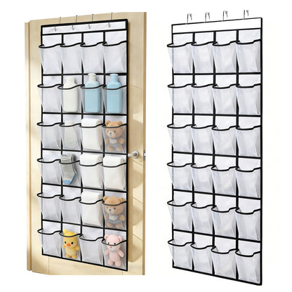 Over The Door Hanging Shoe Organizer, 24 Large Breathable Mesh Pockets, 2 Pack Hanging Shoe Storage Organizer, White