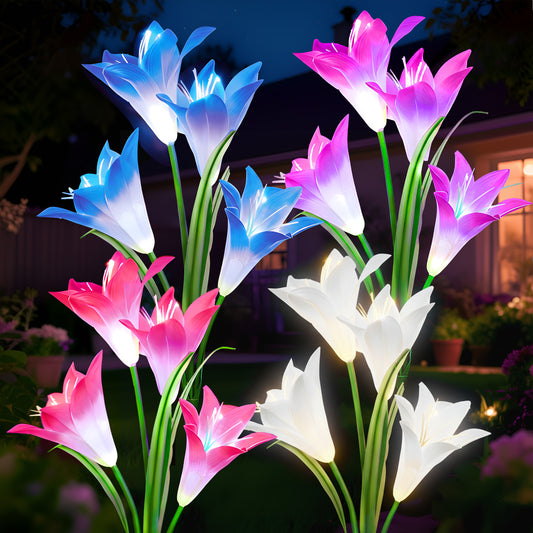 TOPZOO Outdoor Solar Lights Garden Decor, Lily Flowers Lights 4 Pack, Color Changing Garden Stake Lights for Outside Patio, Landscape, Yard Decor