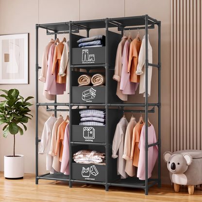 Portable Closet, Wardrobe Closet for Hanging Clothes with 4 Storage Drawers, Freestanding Closet Organizers and Storage for Bedroom, Black