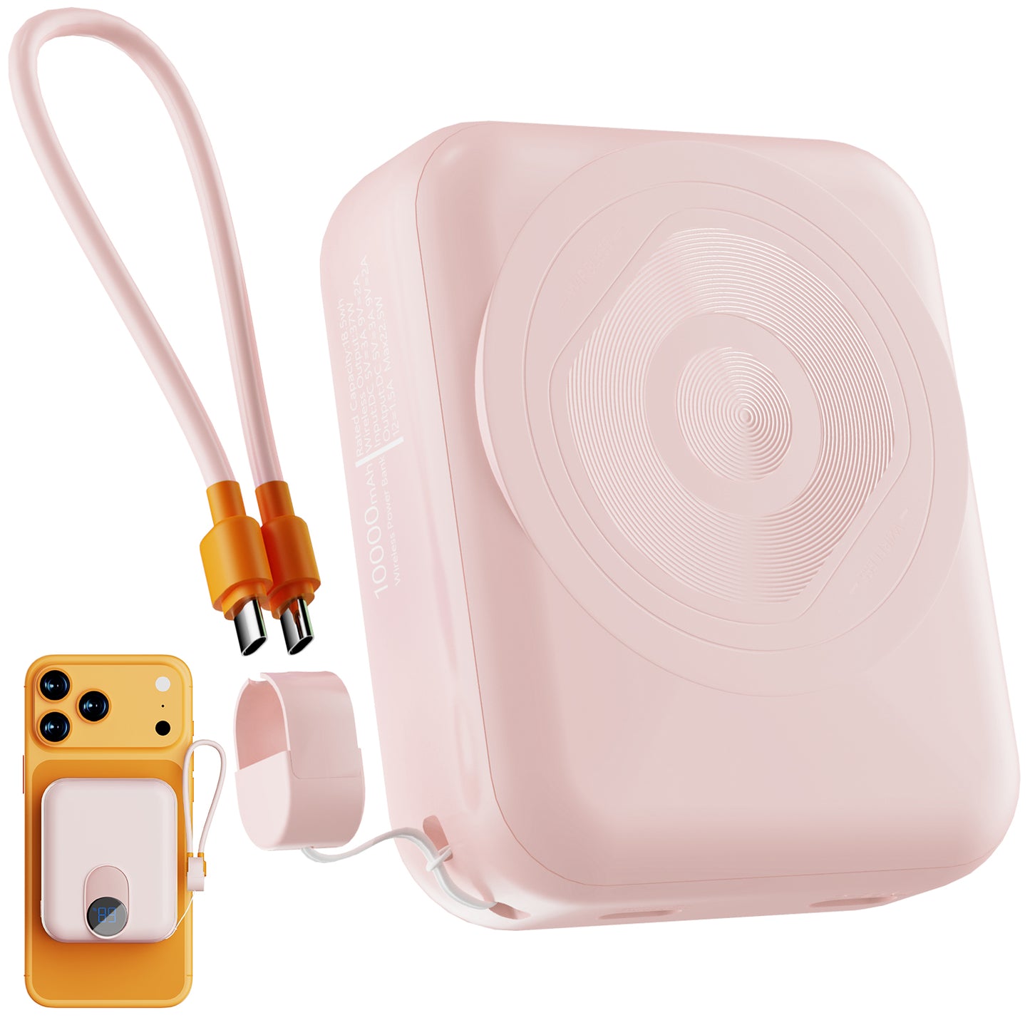 CATGOOD Magnetic Portable Charger, 10,000mAh Wireless Power Bank with USB-C Cable, Magnetic Battery Pack for iPhone 17/16/15/14/13/12 Series (Pink)