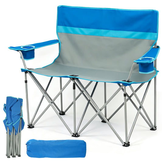 BAOKALER Double Camping Chair for 2 Person, Folding Loveseat Outdoor Chair with 2 Cup Holders, High Back Portable Camping Couch for Beach Picnic, Supports 660 LBS