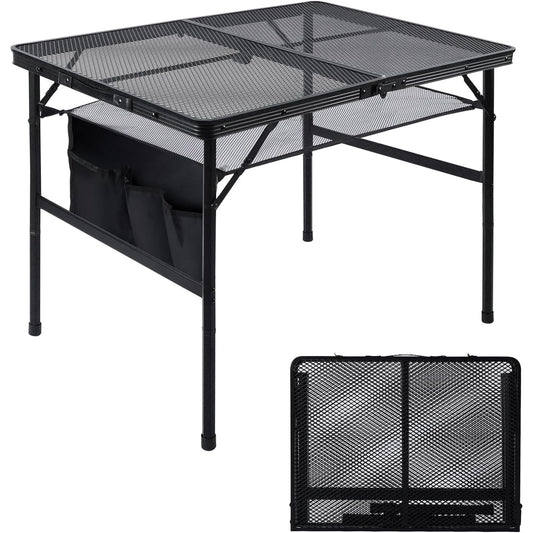 Folding Grill Table Camping Table Adjustable Height Large Storage Bag Carrying Bag Portable Aluminum Indoor Outdoor Picnic BBQ Backyards Beach
