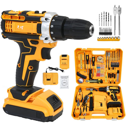 CATGOOD Tool Set with Power Drill, 120 Pcs Drill Set, 21V Electric Power Drill, Tool Set with Impact Drill, 2 Batteries and Charger Included