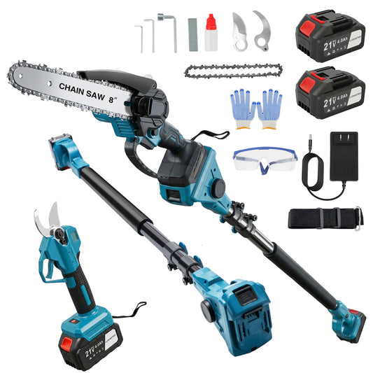 4-in-1 Cordless Pole Saw & Electric Pruning Shears, 8.53FT Telescoping Pole 180¡ã Rotating Head, 8 inch Cordless Tree Trimmer with 2¡Á4.0Ah Batteries for Garden Pruning
