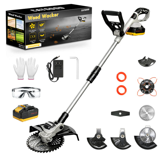 CATGOOD 20000RPM String Trimmer with Brushless Motor, 8AH Cordless Electric Weed Wacker with 4 Types Blades, 13 Inch Weed Trimmer for Yard and Garden