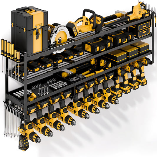 CATGOOD Power Tool Organizer 600 LBS with 12 Drill Holders, 4 Tier Heavy Duty Garage Organization Wall Mount, Large Alloy Steel Tool Wall Organizer Shelf, Perfect Gift for Men and Fathers