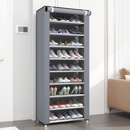 BAOKALER 10-Tier Tall Shoe Rack Shelf, 27 Pairs Closet Shoe Organizer Storage with Cover, 9 Lattices, Silver Gray