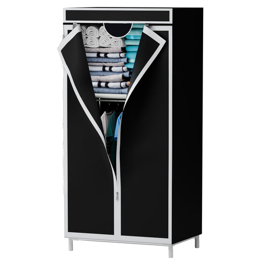 Portable Closet with Hanging Rods, Wardrobe Closet for Hanging Clothes, Bedroom Clothes Closet Storage Organizer, Fabric Wardrobe, for Hanging Clothes, Black