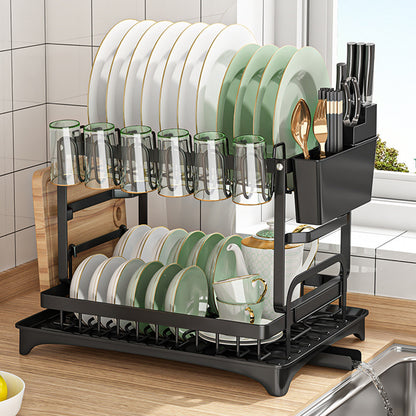 Over The Sink Dish Drying Rack with Drainage, Stainless Steel Large Multifunctional Dish Racks, Rustproof Dish Rack for Kitchen Counter Organization 2 Tier Black