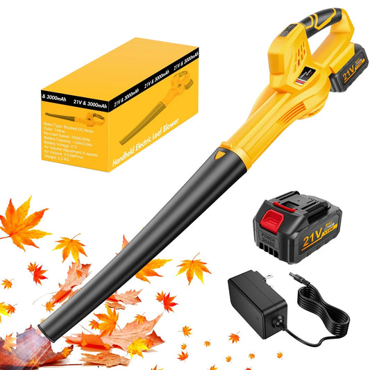Cordless Leaf Blower, 21V Leaf Blower with 1 Battery, 6-Speed Leaf Blowers for Lawn Care, Patio, Blowing Leaves, Yellow
