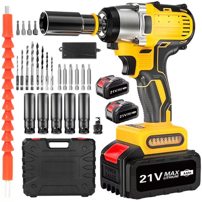CATGOOD 20V Cordless Impact Wrench with 2 Batteries, 1/2" Brushless Impact Drill, Max Torque 280 ft lbs (380N.m), 30 Pcs Tool Set for Home, Yellow