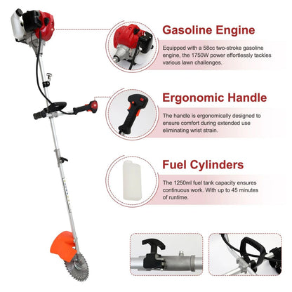 CATGOOD 58CC Gas Powered String Trimmer, 4 in 1 Gas Weed Eater with 4 Detachable Heads, 1.75KW Gas Weed Trimmer