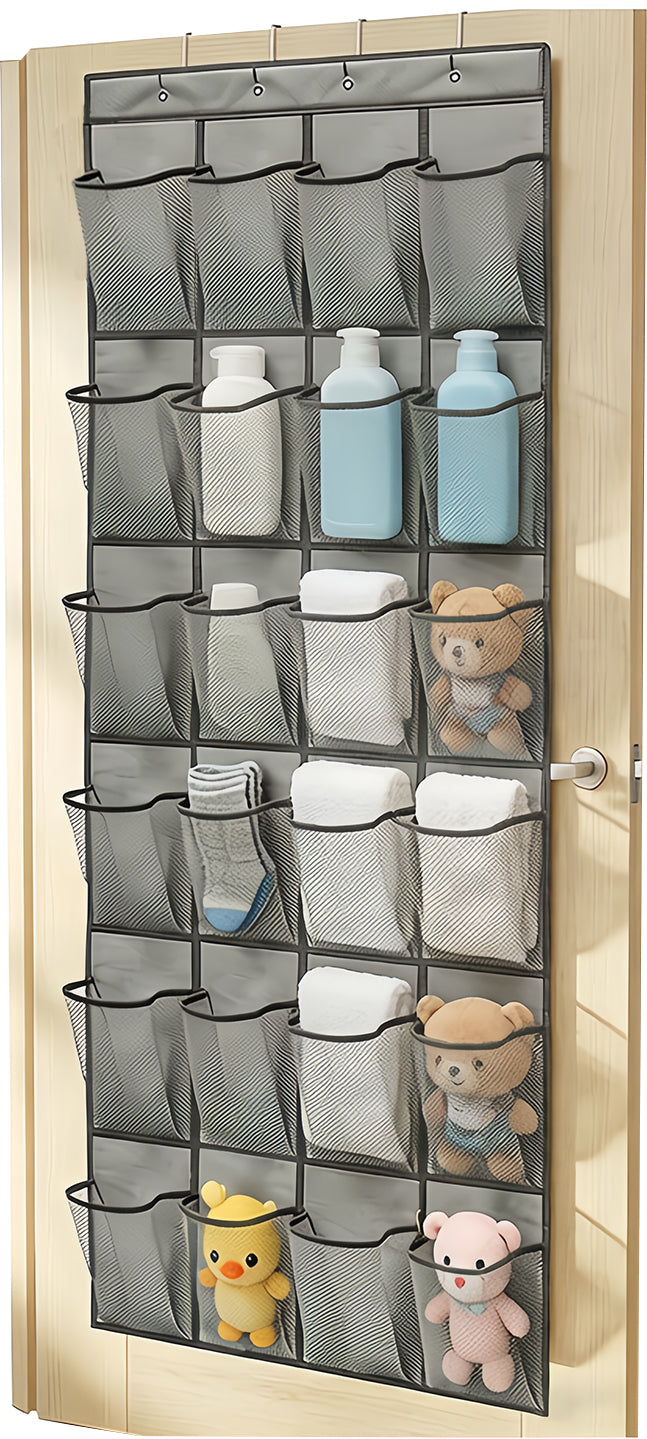 Over The Door Hanging Shoe Organizer, 24 Large Breathable Mesh Pockets, 2 Pack Hanging Shoe Storage Organizer, Gray