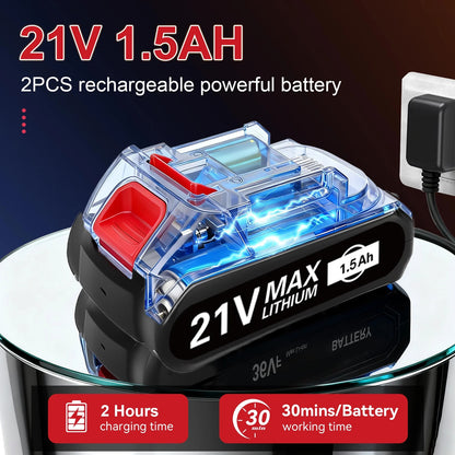 21V Cordless Drill Set with 2 Batteries, 3/8" Keyless Chuck, Multi-Functional Electric Power Drill Kit, Portable, 2 Variable Speed & LED Light, Black