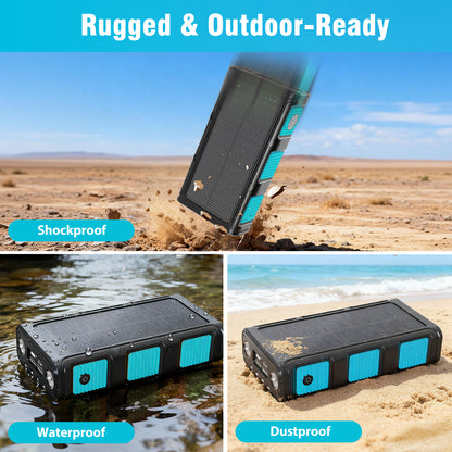 Power Bank Wireless Charger 68800mAh Built in Hand Crank and 4 Cables 15W Fast Charging Power Bank 7 Outputs & 4 Inputs Solar Portable Charger, Sos/Strobe/Strong Flashlights, Compass(Blue)