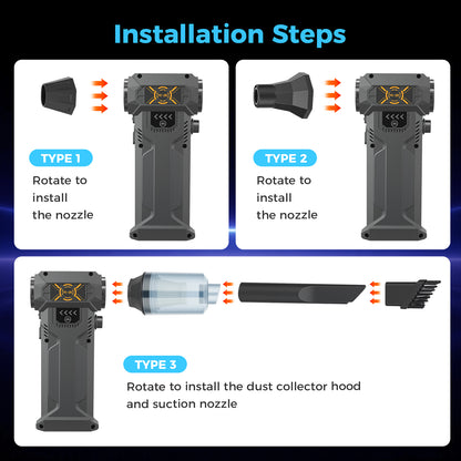 BAOKALER Brushless Compressed Air Duster, 280000RPM Air Duster Vacumm with LED Light and 8AH Battery, 2 in 1 Air Blower