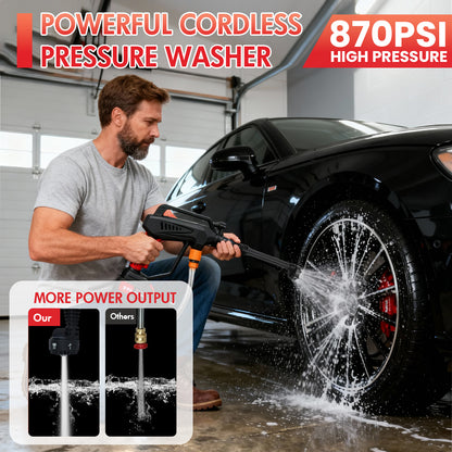 BAOKALER Cordless Pressure Washer with Brushless Motor, 870PSI Portable Power Washer with 24V 6AH Battery, 6 in 1 Nozzle and Digital Display, Black