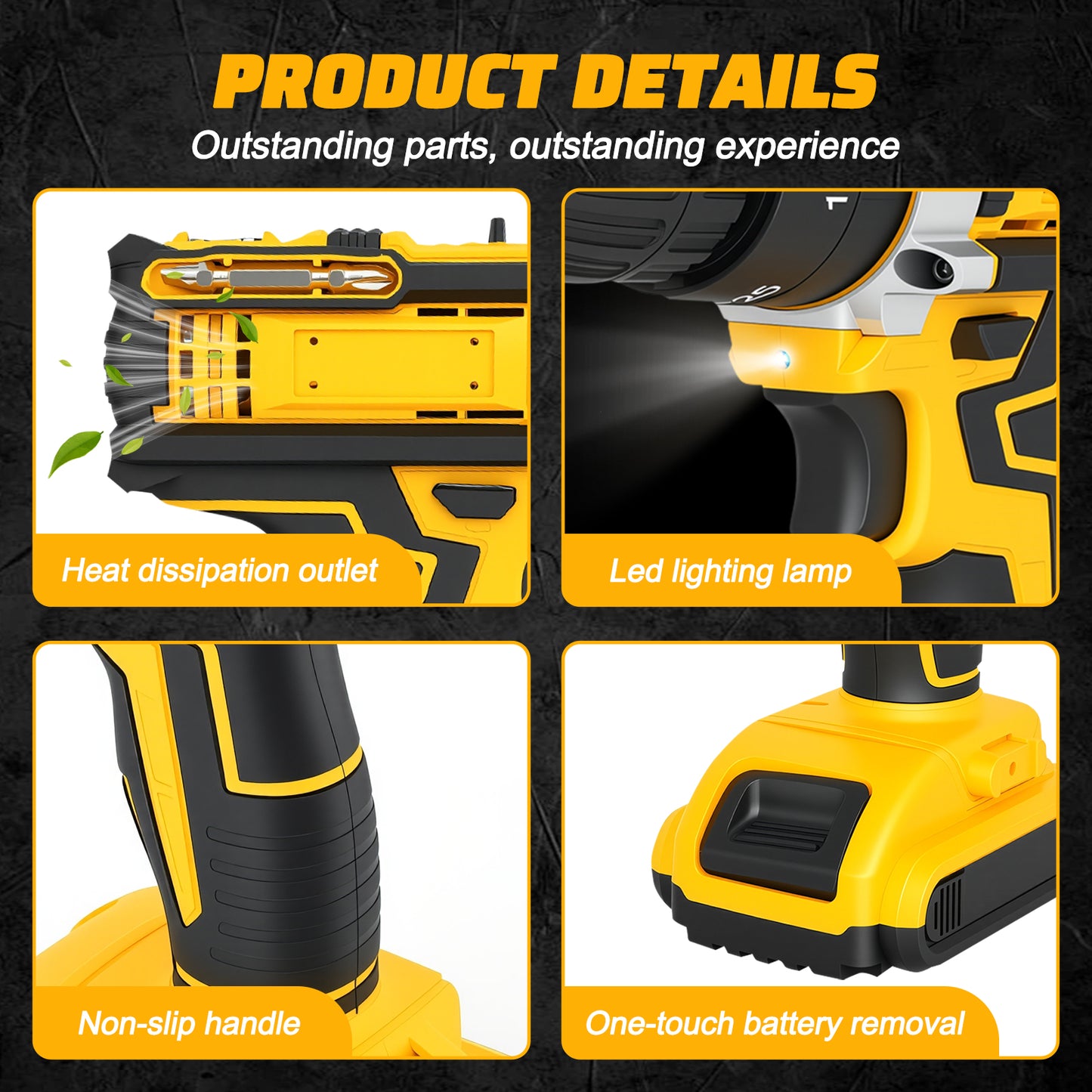 21V Cordless Drill Set, Electric Power Drill 50Nm with 3/8 Inch Keyless Chuck, 25+1 Clutch Compact Driver Drill with Work Light, Dual-Speed Power & 2 Battery and Fast Charger