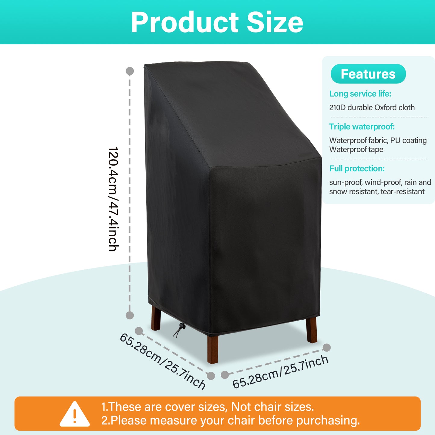 Patio Chair Covers,Outdoor Chair Cover,Waterproof Patio Furniture Covers for Outdoor Furniture, Large Covers for High-Back Chiar/Stackable Outdoor Chairs, 25" L x 25" W x 47"H,Black