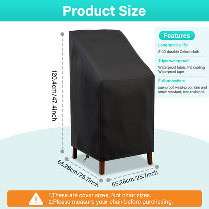 Patio Chair Covers,Outdoor Chair Cover,Waterproof Patio Furniture Covers for Outdoor Furniture, Large Covers for High-Back Chiar/Stackable Outdoor Chairs, 25" L x 25" W x 47"H,Black