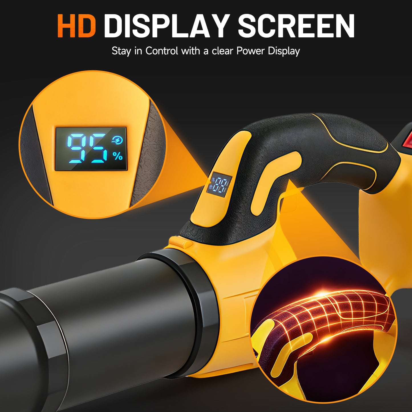 BAOKALER 580CFM Cordless Leaf Blower with 3 Batteries & Charger, 180MPH Handheld Blower, 5-Section Telescoping, Variable Speed for Yard, Patio, Driveway Cleaning (Yellow)