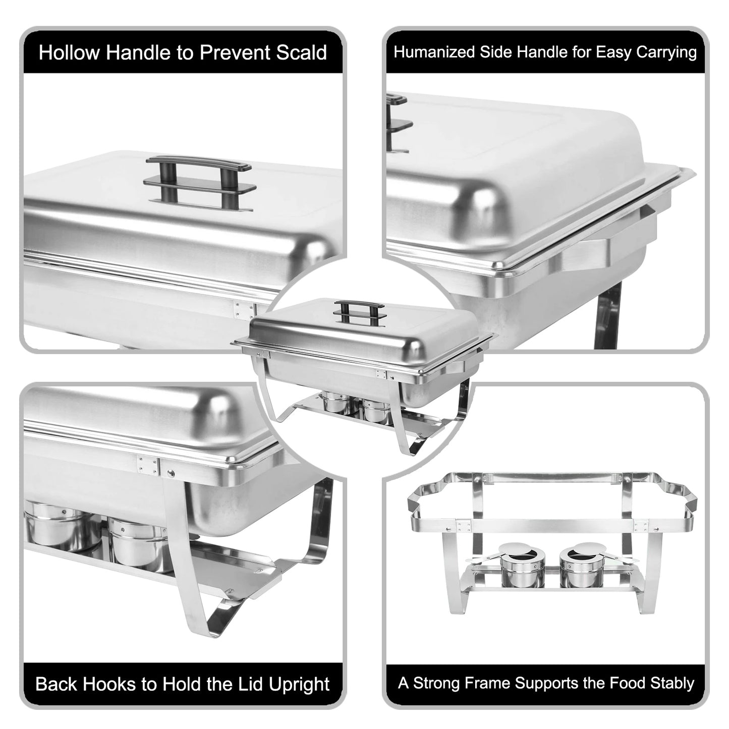 Chafing Dish Buffet Set 2 Pack, 8QT 3 Compartment Stainless Steel Chafing Dish Set, Buffet Warmer for Catering, Parties, Weddings